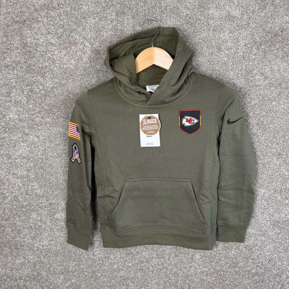 Nike Kansas City Chiefs Salute to Service Hoodie Olive Green Youth Small 8 NEW